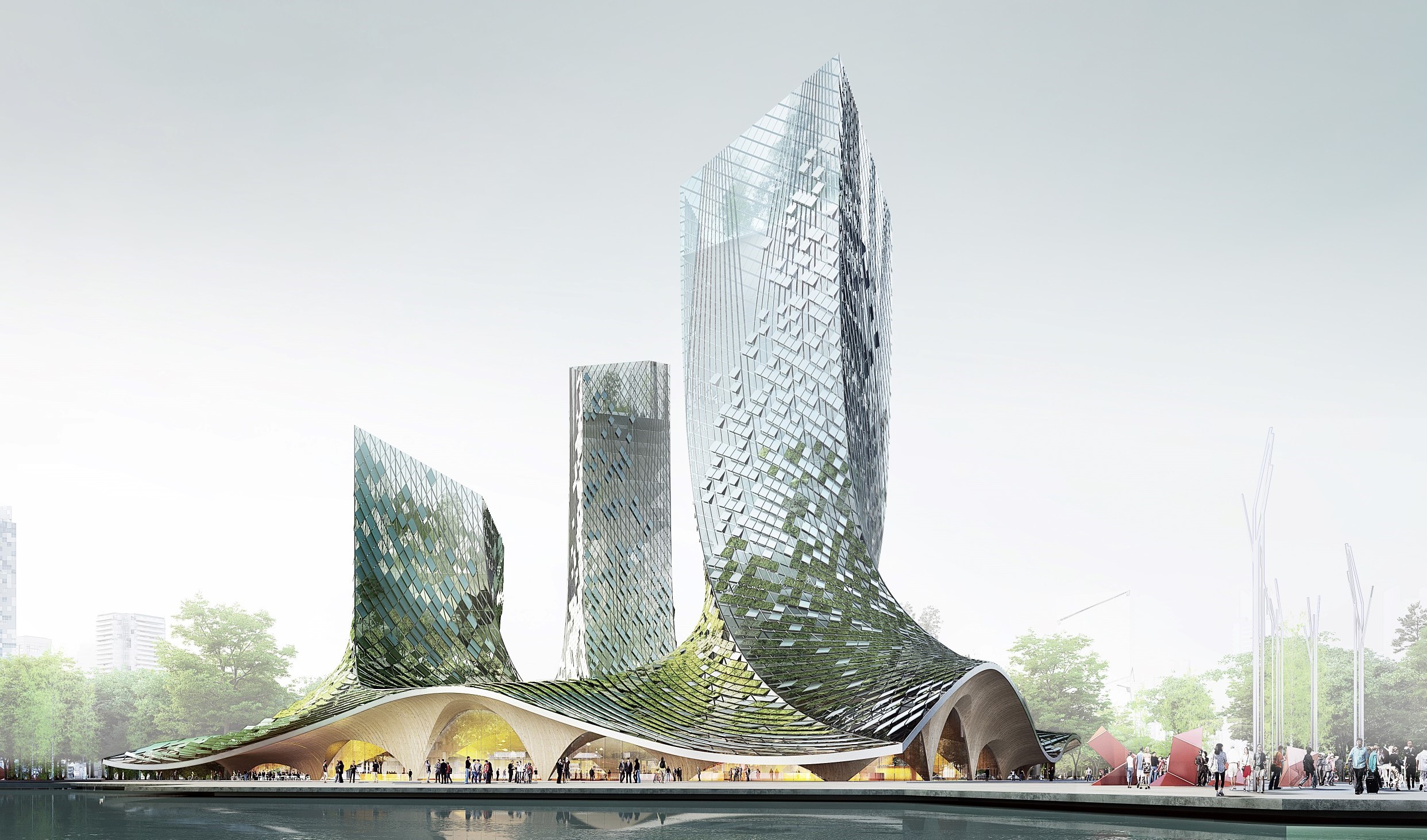 AMAZINGLY CURVED ARCHITECTURES: French Dream Towers 意想不到的不規則曲線建築 - 旋轉微藻建築，深呼吸