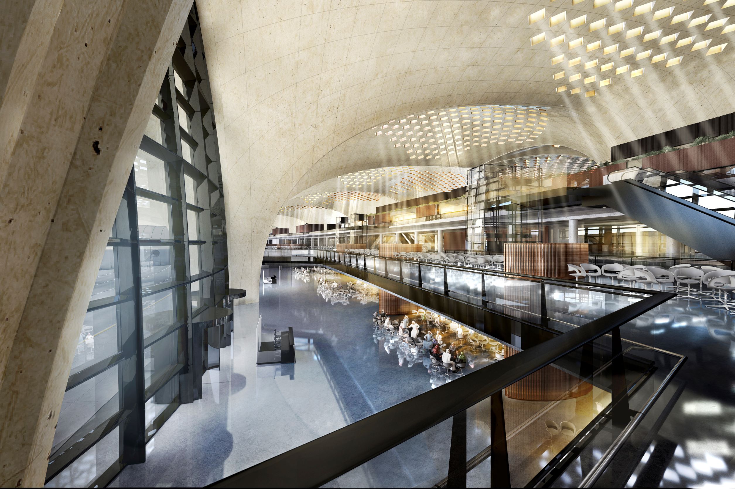 Kuwait International Airport 以大面玻璃牆幕和天窗創造最佳的自然採光。