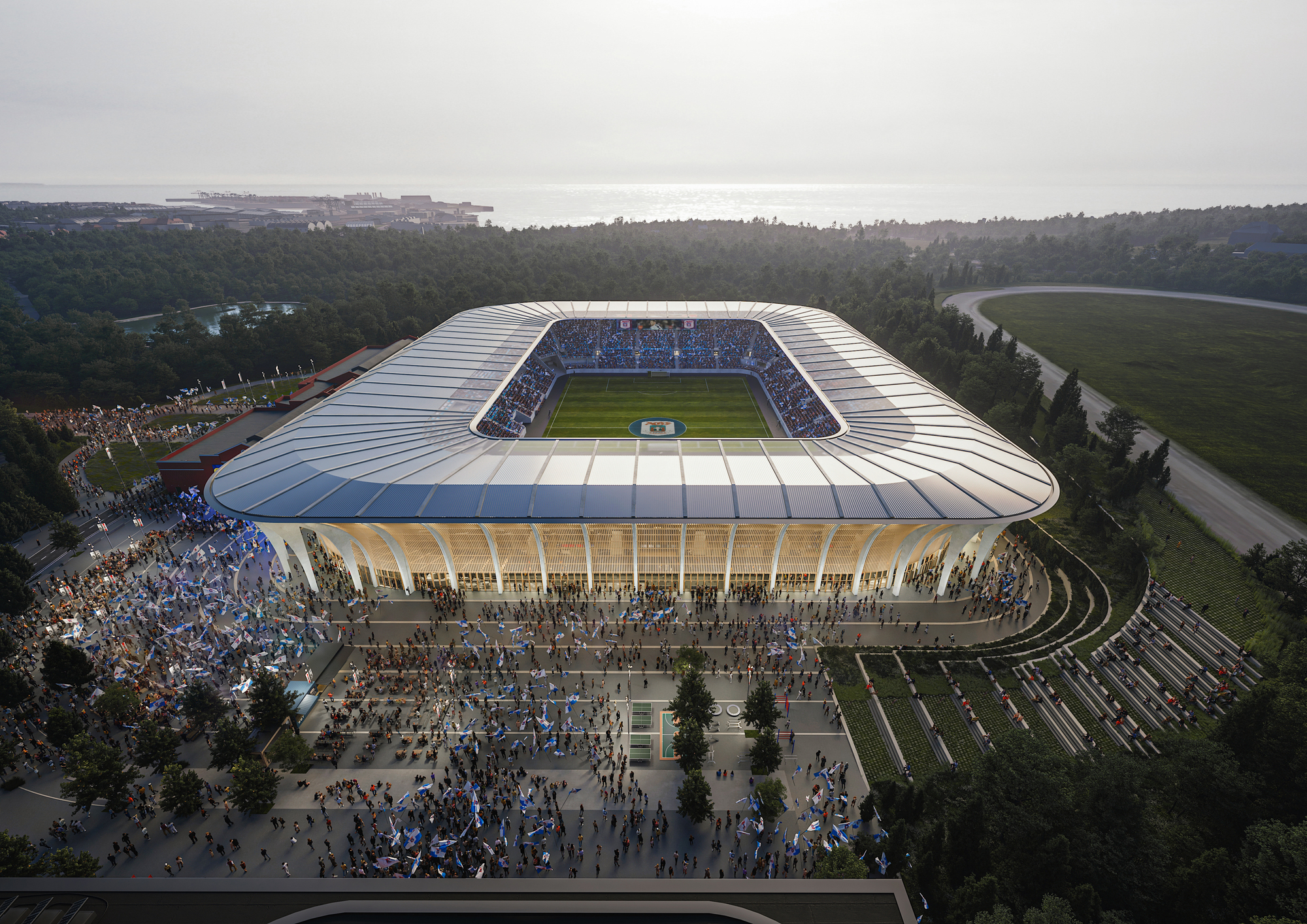 與 Marselisborg 森林景觀相依偎的 Aarhus Football Stadium， 特別擁有森林體育場的稱號。