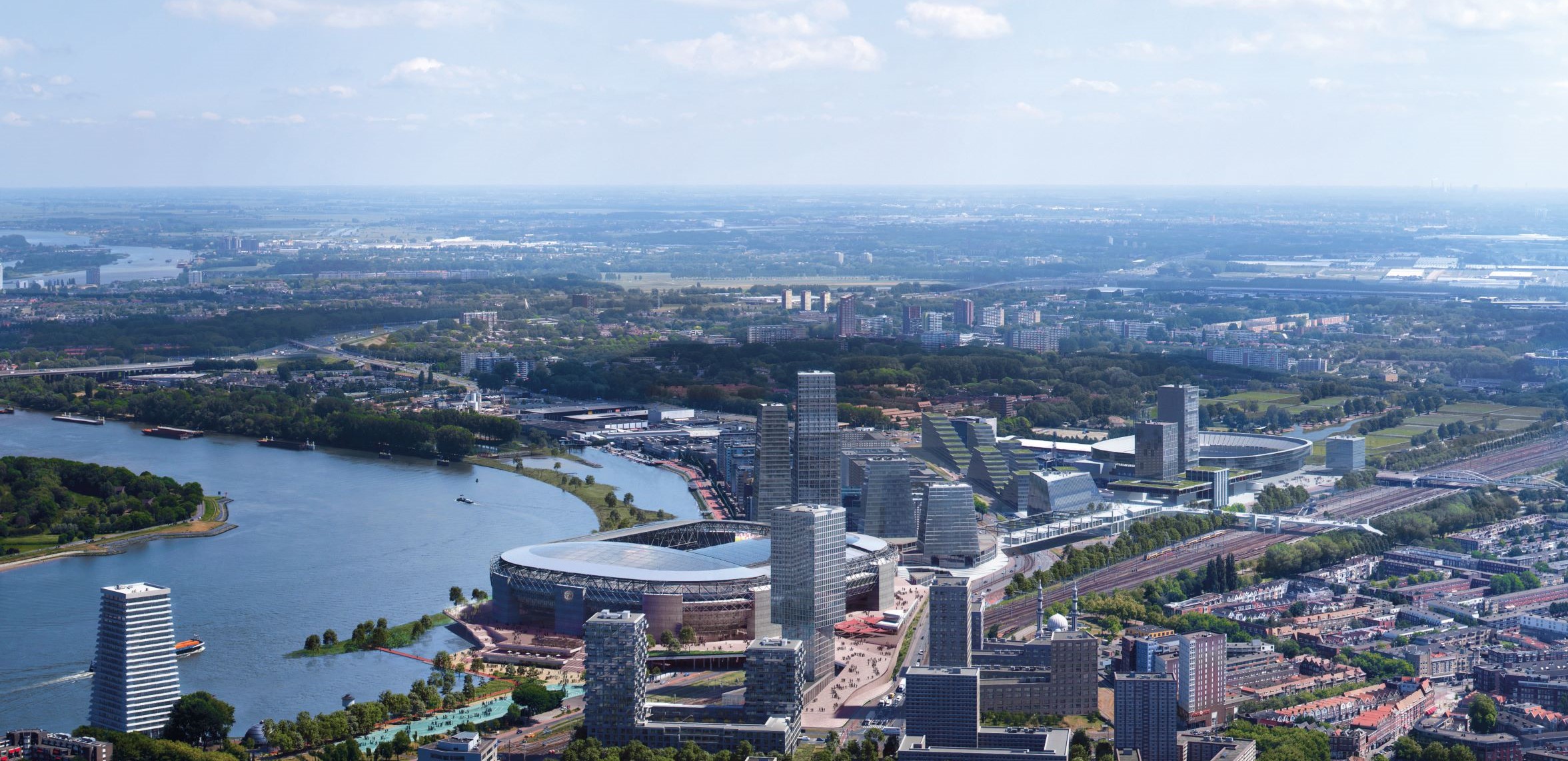 默茲河畔邊的 Feyenoord Stadium，是整個 Feyenoord City 營造計畫中最主要的發展項目。